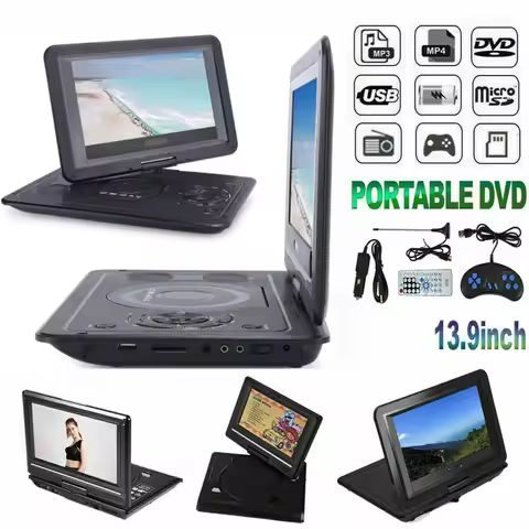 13.9 Inches Portable DVD Player Region-free EVD Player USB Port 270 Degree Rotation Swivel Screen EV