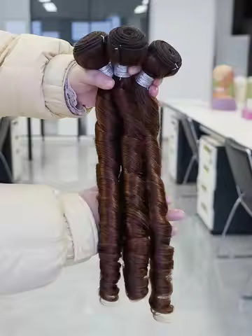 French Curl 100% Human Hair Weave Bundles Color 4 Chocolate Brown 22inch Loose Wave Bouncy Curl Remy