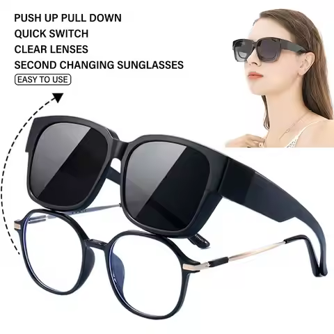 Polarized Fit Over Glasses Sunglasses Trendy Square Wrap Around Shades UV400 Protection Sun Glasses 