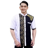 Kemeja Koko Lengan Pendek Jumbo Size Terbaru Kombinasi Motif Batik Bordir Modern Fashion Pria Muslim