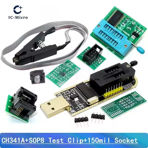 CH341A Programmer adapter+SOIC8 adapter+ SOP8 clip with cable+1.8V adapter CH341A EEPROM Flash BIOS 