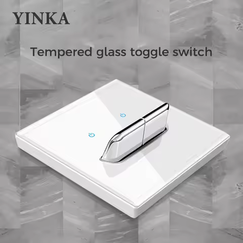 YINKA Crystal Tempered Glass Switch Panel LED Indicator 1 2 3 4 Gang/1 2 Way Self-reset Switch Socke