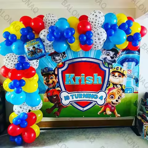93PCS Dog Theme Party Set Birthday Party Decoration Paw Patrol Skin Dog Paw Balloon Bone Aluminum Fi