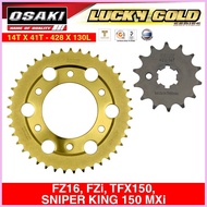 ☑ ❡ ◄ FZ16, FZi, Sniper 150 MXi, Sniper 155 Osaki Lucky Gold Chain & Sprocket Set [Made Thailand]