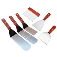 Stainless Steel Burger SpatulaSquare Spatula Cooking Scraper Hamburger Turner with Wooden Handle for