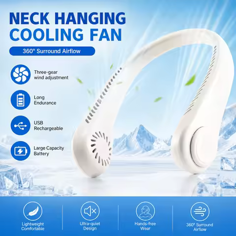New Mini Neck Mounted Fan Portable Bladeless Neck Rechargeable Air Cooler 3 Speed Mini Summer Sports