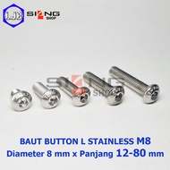 Button Bolt L M8 Stainless 304 A2-70 Length 12 to 80 mm