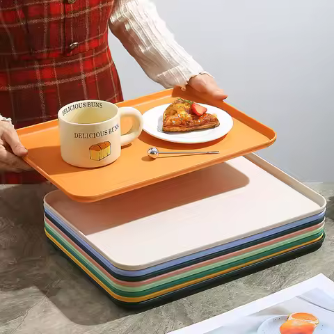Solid Color Simple Plastic Tray Thickened Anti Drop Plate Kindergarten Anti Drop Easy To Wash Dining