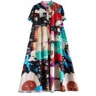XITAO Personality Print Stand Collar Ankle Length Dress Short Sleeve Women Dress DMJ4102
