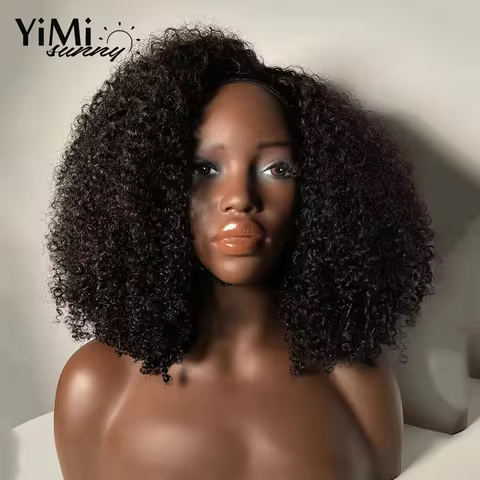 350% High Density 4A 4B Afro Kinky Curly Human Hair Half Wig For Woman 3/4 Flip Over Half Wig Adjust