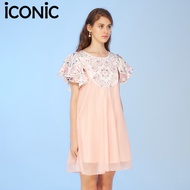 iCONiC FLOW DRESS #2210 เดรส แขนระบาย พิมพ์ลาย สีชมพู เสื้อผ้าผู้หญิง เสื้อแฟชั่น เสื้อทำงาน เสื้อช