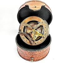 ANTIQUANA - Antique Brass Sundial Compass Marine Boat Gift Pocket Sundial in Box Nautical Marine Gift Sun Clock Pirate Ship Replica Watch