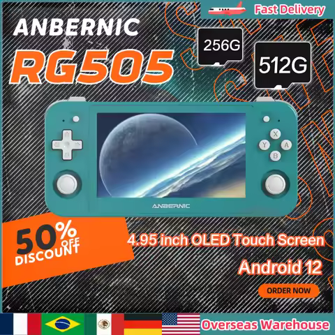 ANBERNIC RG505 Handheld Game Console Android 12 4.95 Inch OLED Screen Retro Game Player T618 Built-i