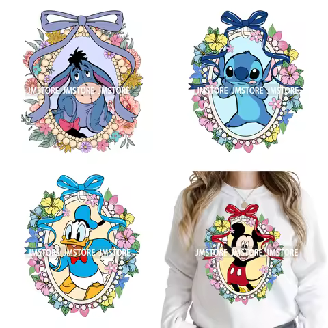 Cute Floral Coquette Mirror Cartoon Magical Characters Iron on Washable DTF Heat Transfers Stickers 