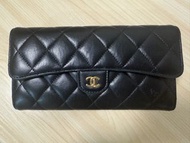 Chanel 黑色菱格紋長銀包