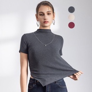 【ICare】半高領修身斜裁短袖上衣 - 3色(F) | 基本款 女短袖上衣