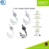 ROBOT 3-in-1 Retractable Fast Charging 3.5A Data Cable for iPhone/Android Charger Cable RAS01 Series