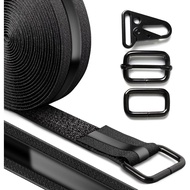 Tali Pengikat Anti-Gelincir Tahan Lasak dengan 22 Gesper Logam, Tali Hook and Loop Nylon Hitam 1.18"