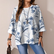 Women Elegant Leisure Top Korean Retro Women's Three-Quarter Sleeve T-Shirt 3D Sublimation Ethnic Pr