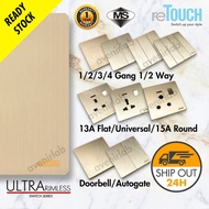 [GOLD] reTouch Ultra Rimless Switch 1/2/3/4 Gang 1/2Way Wall Switch 13A/15A Socket Waterproof Cover 