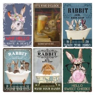 Vintage Metal Bunny Tin Sign  Beware of The Rabbit Funny Wall Decor Plaque for Bunny Lovers Farmhous