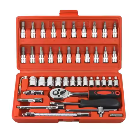 46pcs Car Repair Tool Kit 1/4-Inch Socket Set motorcycl Repair Tool Ratchet Torque Wrench Combo Mech