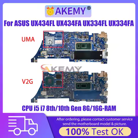 AKMEY UX434F Motherboard For ASUS UX434FL UX434FA UX334FL UX334FA UX434FLC UX463FL Mainboard CPU i5 