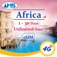 African eSIM 18 countries 1-30days Unlimited Data 4G High Speed African travel SIM  Morocco, Egypt, 