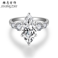 Moissanite Moissanite Full Marquise Moissanite Stone High-End Feel Sterling Silver Wedding Ring3Diam