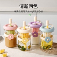 Cute Flower Female High-value Glass Simple Straw Cup High Temperature Resistant Coffee Cup Large Cap