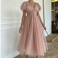 Women Party Dress Fashion Tulle Long Robe Large Size Pink Color Mother Birthday Evening Ball Gowns Lady Casual Dress Vestidos