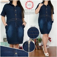 DRES DENIM DRESS MIDI IVONI SHORTDRESS BLOUSE CASUAL JEANS JUMBO