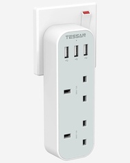 Double Plug Adapter with 3 USB, TESSAN 2 Way Multi Plugs Extension Adapter, 13A UK 3 Pin Wall Charge