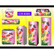 MESIN 1 Door &amp; 2 Door Refrigerator Stickers, Stoves, Air Conditioners, Washing Machines, WC Doors With PINK Floral Motifs CH KS01