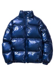Lars Amadeus Metallic Puffer Jacket for Men's Stand Collar Full Zip Shiny Winter Quilting Jackets