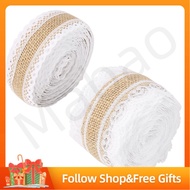 mabao-my GLOGLOW 2pcs 5M/Roll Burlap Ribbon Roll  Fabric Ribbons with Lace Hessian Jute for Wedding 