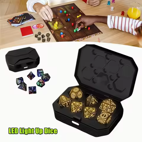 USB Rechargeable LED Light Up Dice 7PCS Set Glowing Polyhedral RPG DND Table Game Dice with Multiple