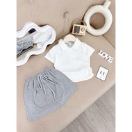 Set bộ bé gái H60 Set áo thêu ngựa cổ bẻ chân váy cotton thể thao cho bé gái