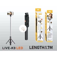PLOKAMA TRIPOD TONGSIS K9 LED BLUETOOTH 3 IN 1 SELFIE STICK TRIPOD 170CM 1.7 METERS