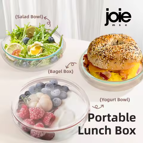 Joie Clear Lunch Box Portable Round Lunch Box For Bagel Sandwich Burger Roll Muffin Fruit Salad Fres