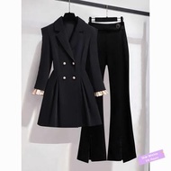 set blouse dan seluar seluar slack baju wanita korean style Fat sister blazer women's 2023 autumn new plus-size flesh-covering high-end slimming two-piece suit