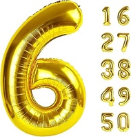 40 Inch Gold Balloon Number 6 Balloon,6 Foil Mylar Helium Large Digital Balloon Gold Birthday Number