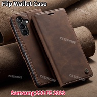 Samsung S23 FE 2023 Flip Matte PU Leather Casing Card Slot wallet Bracket Phone Case For Samsung Gal