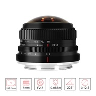 7artisans 4mm F2.8 225° Circular Fisheye MF Prime Lens For Sony E Fujifx Micro 4/3 Canon EOS-M Mount Cameras
