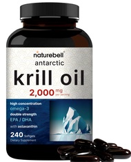 Antarctic Krill Oil 2000mg Supplement, 240 Softgels, 3X Strength Natural Source of Omega-3s, EPA 240