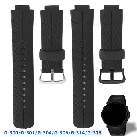 Waterproof Strap For Casio G-SHOCK G-300 G-301B G-350 G-306X G-315 Series Black Silicone Watchband m