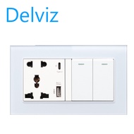 Delviz 2Gang 2 Way lamp Switch Socket Type-C interface socket 146mm*86mm toughened glass frame sock