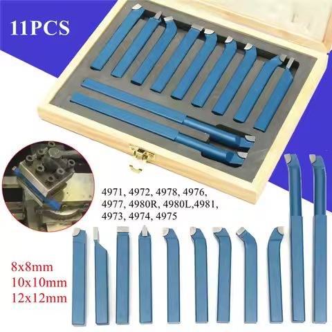 11Pcs/Set Metal Lathe Tool Set Turning Boring Bit P30 8/10/12mm Shank Carbide Tip Cutting Turning Bo