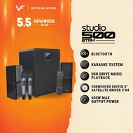 Vinnfier Studio 500 BTRM High Performance Wireless Studio Speaker Free 2 Wireless UHF Mics Remote Co