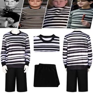 Movie Pugsley Costume Boys Black and White Striped Shirt Wednesday Addams Family Dress Gothic Cospla